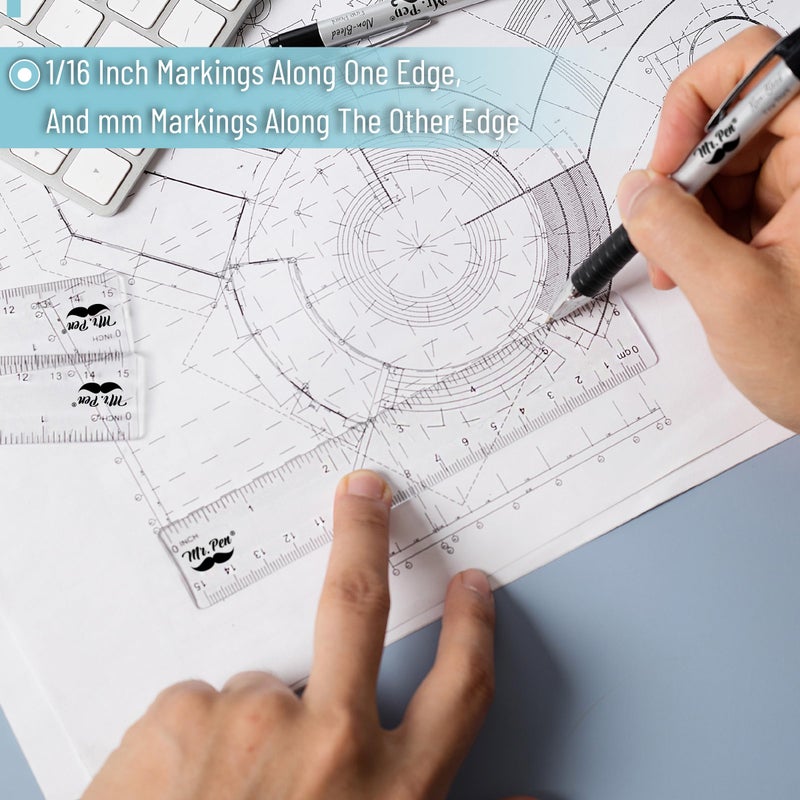 Mr. Pen- Ruler, 6 inch Ruler, Pack of 3, Clear, Plastic, Drafting Tools, Inches and Centimeters - Image 4